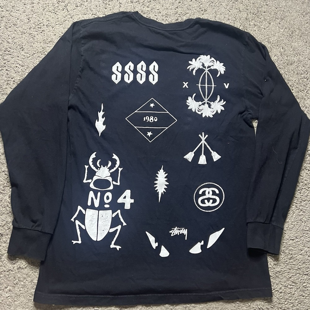 Stussy Roach Eyes Black White Long Sleeve T Shirt Men's size Medium